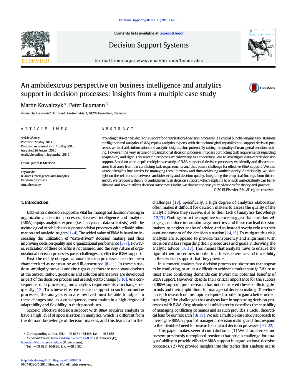 An ambidextrous perspective on business intelligence and analytics support in decision processes: Insights from a multiple case study