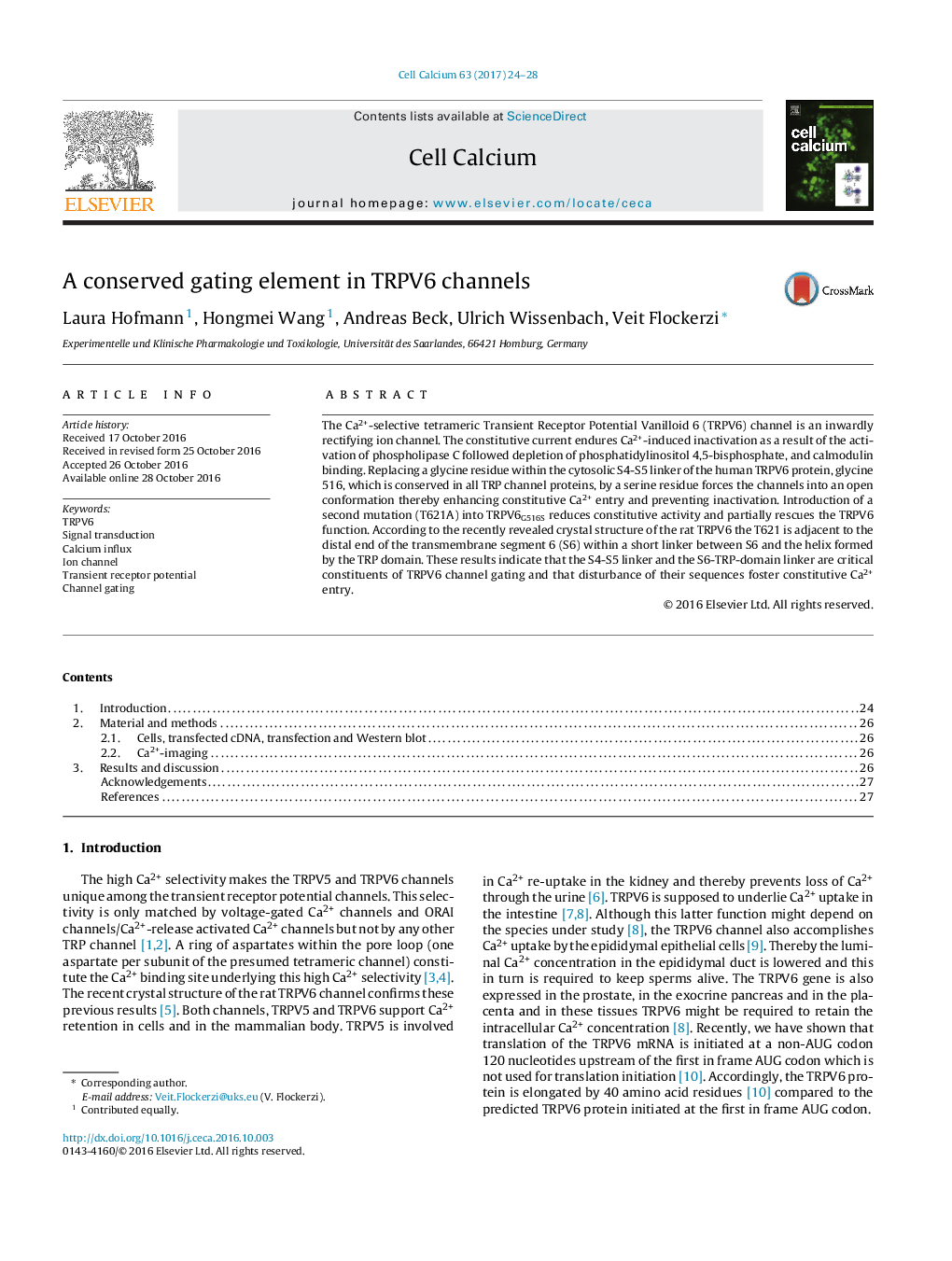 A conserved gating element in TRPV6 channels