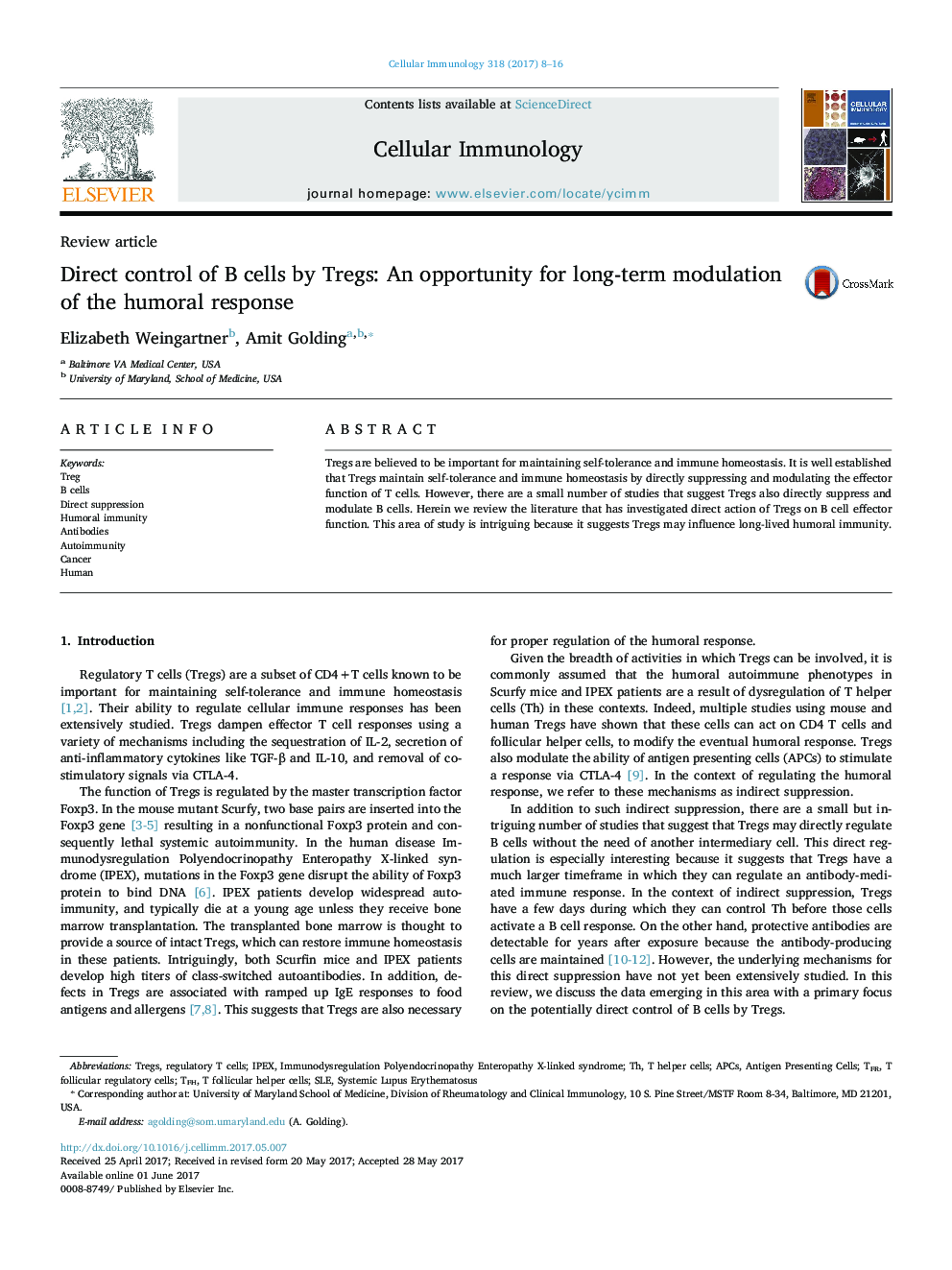 Review articleDirect control of B cells by Tregs: An opportunity for long-term modulation of the humoral response