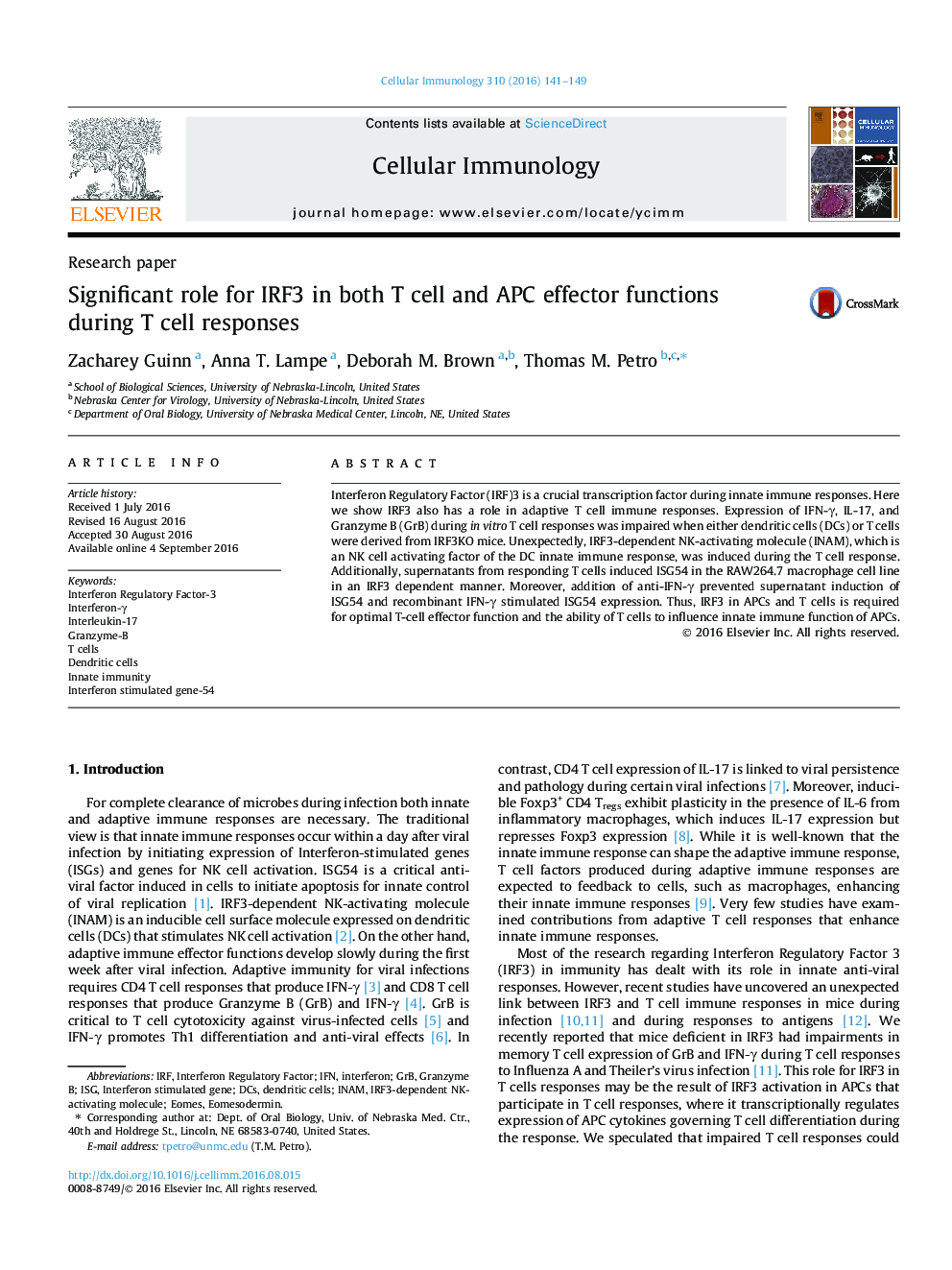 Research paperSignificant role for IRF3 in both T cell and APC effector functions during T cell responses