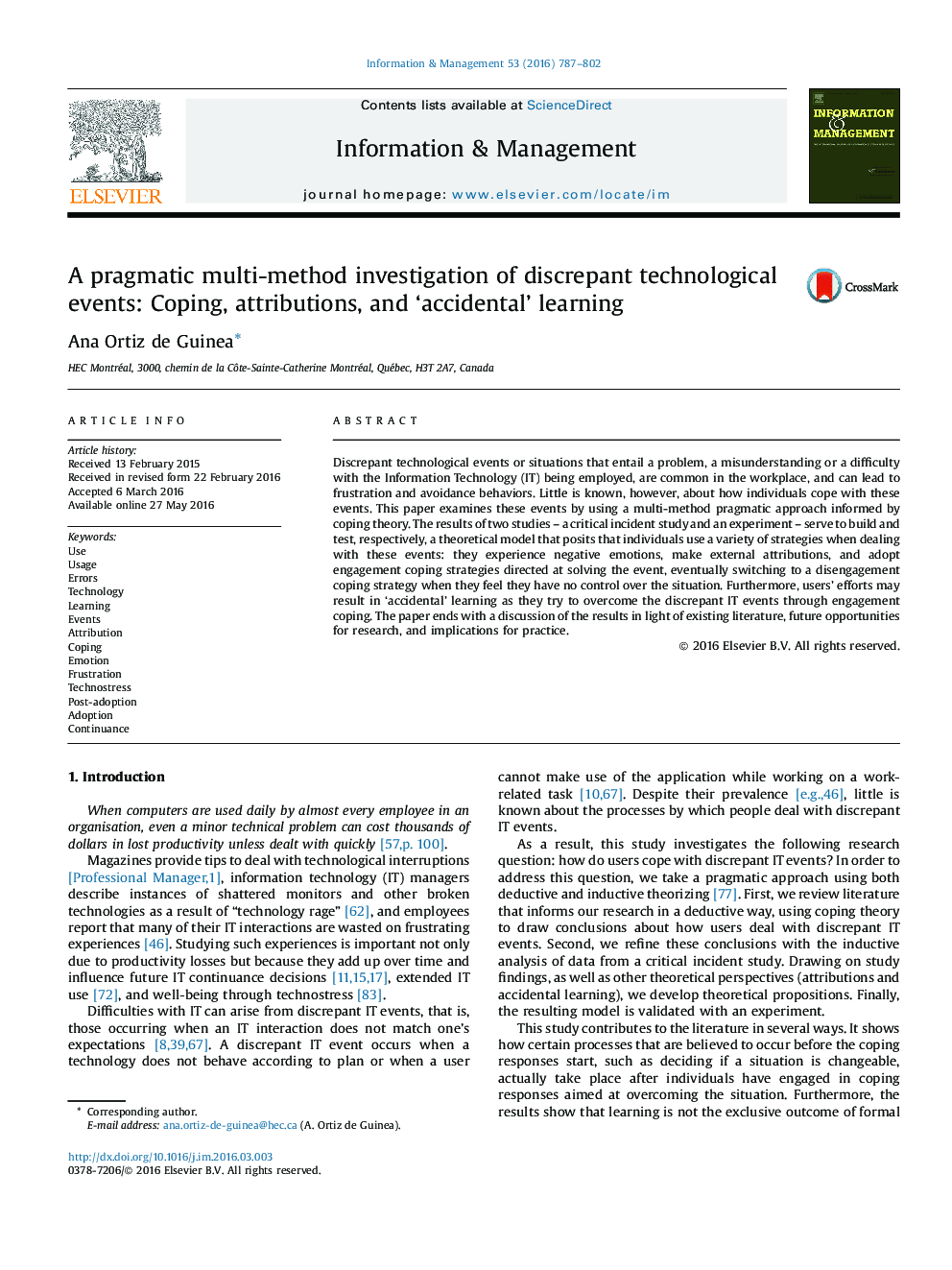 A pragmatic multi-method investigation of discrepant technological events: Coping, attributions, and ‘accidental’ learning