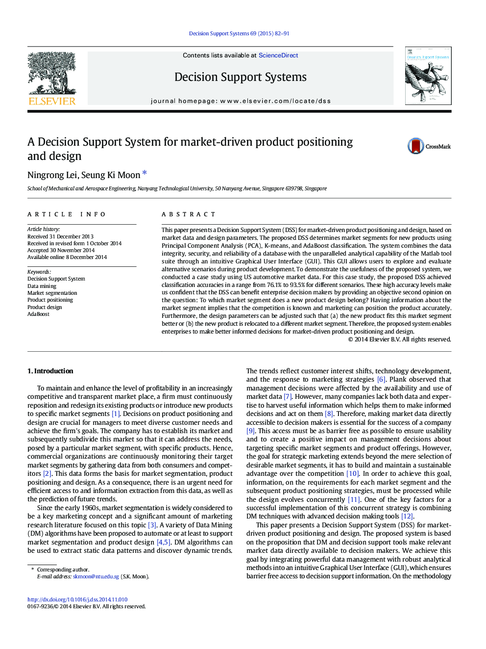 A Decision Support System for market-driven product positioning and design