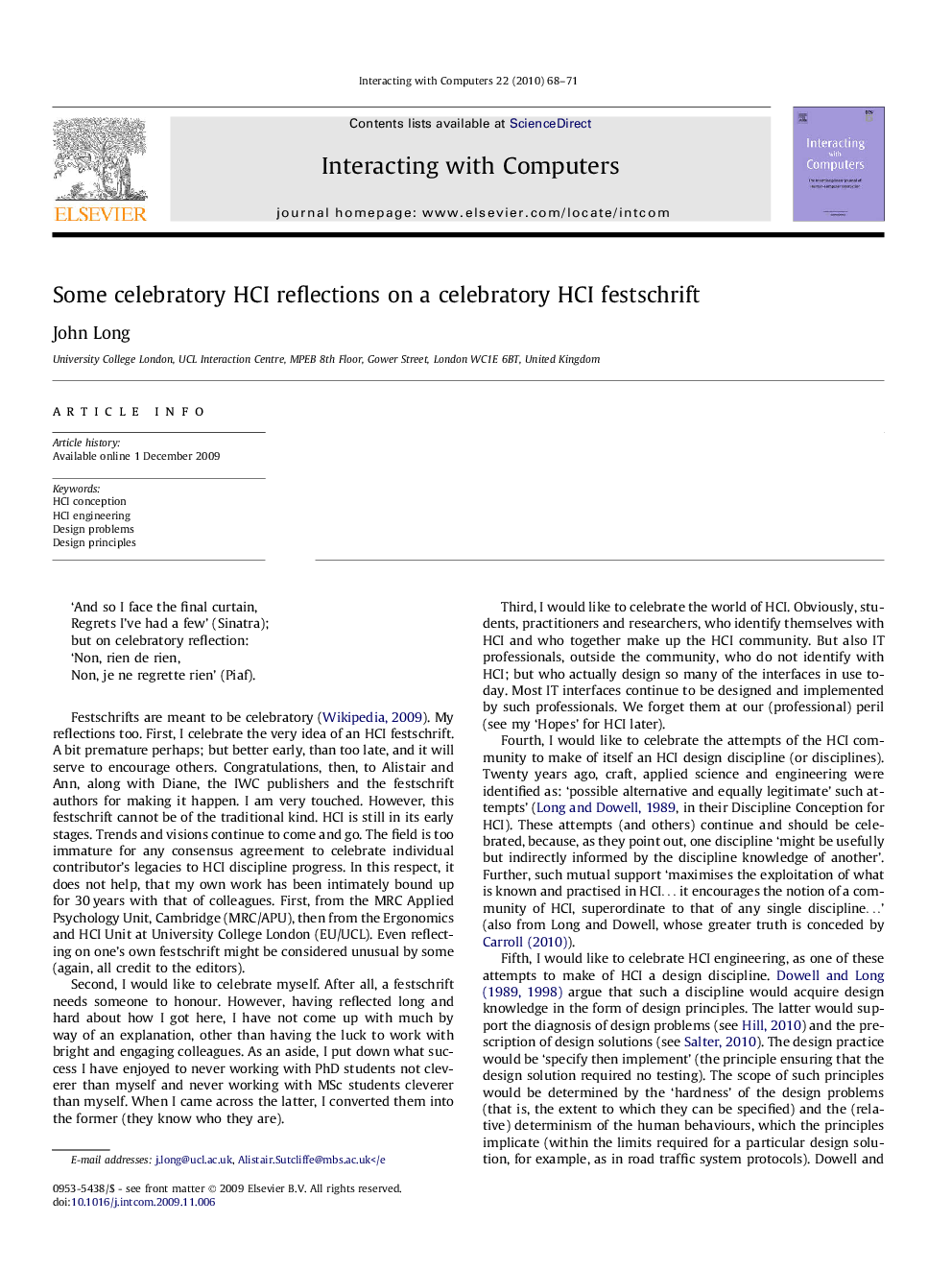 Some celebratory HCI reflections on a celebratory HCI festschrift