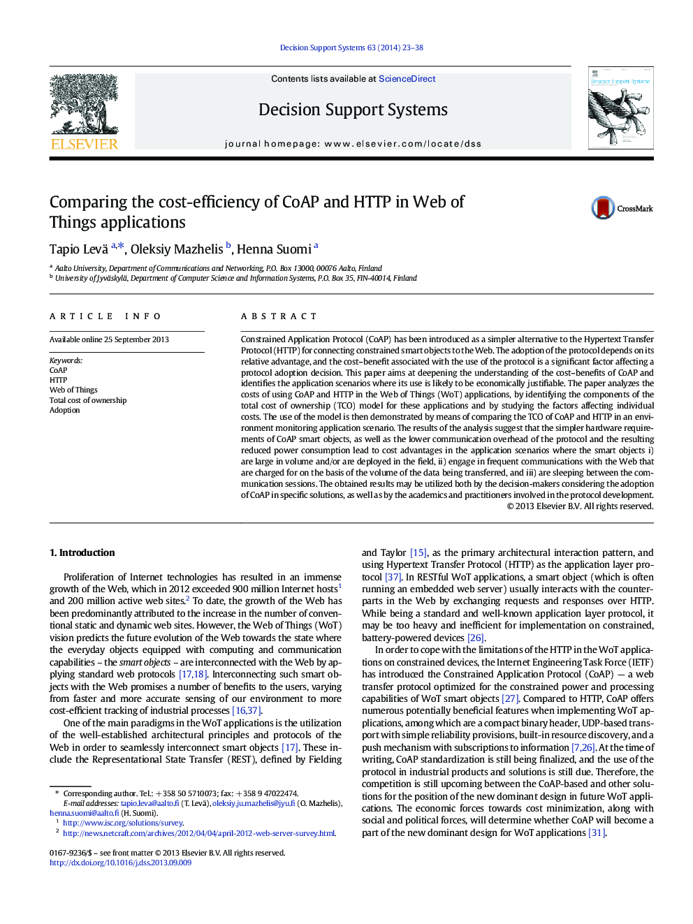 Comparing the cost-efficiency of CoAP and HTTP in Web of Things applications