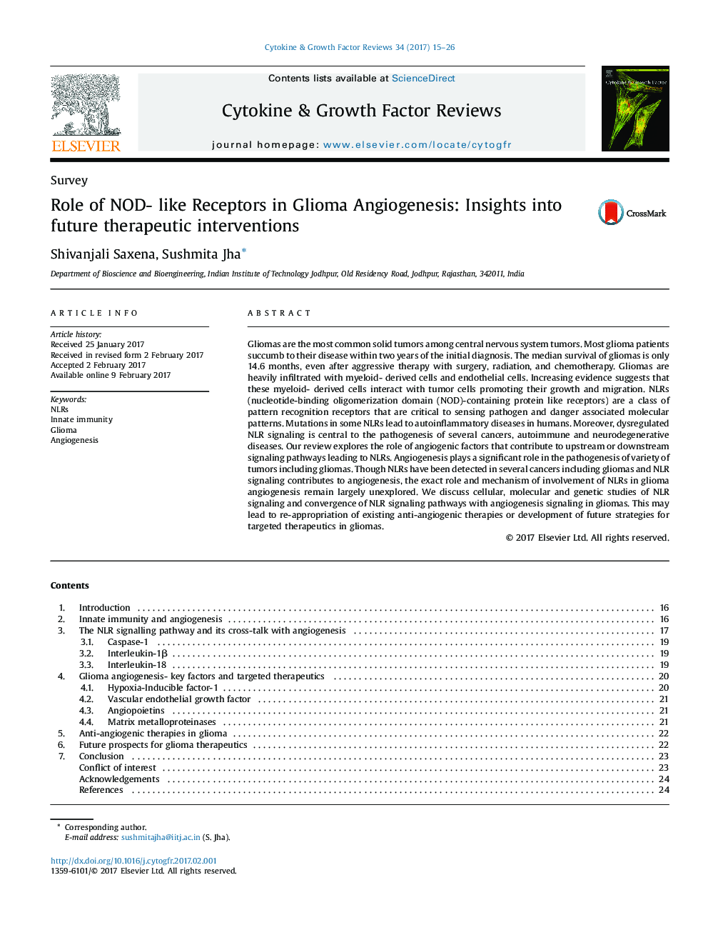 SurveyRole of NOD- like Receptors in Glioma Angiogenesis: Insights into future therapeutic interventions