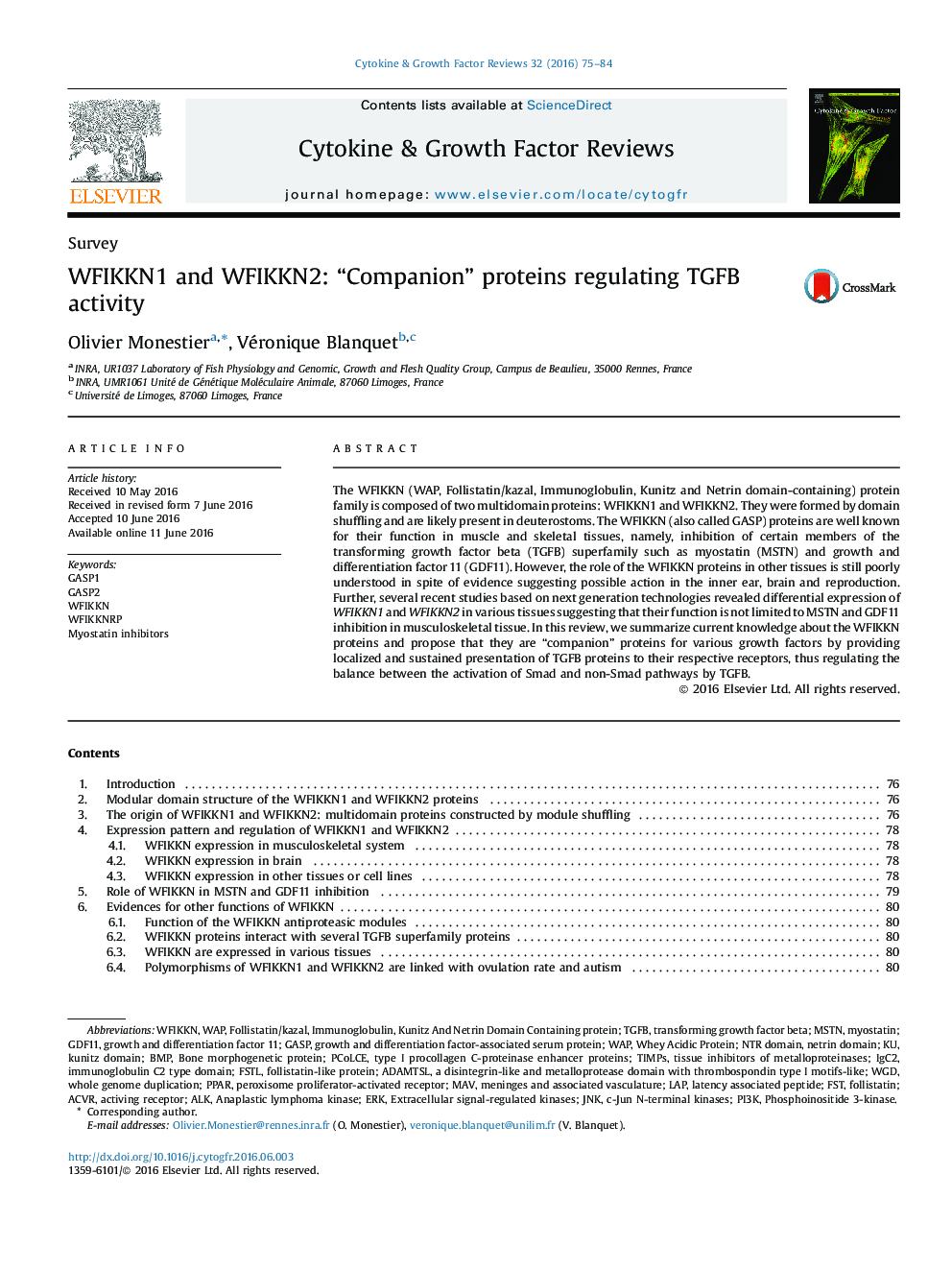 SurveyWFIKKN1 and WFIKKN2: “Companion” proteins regulating TGFB activity