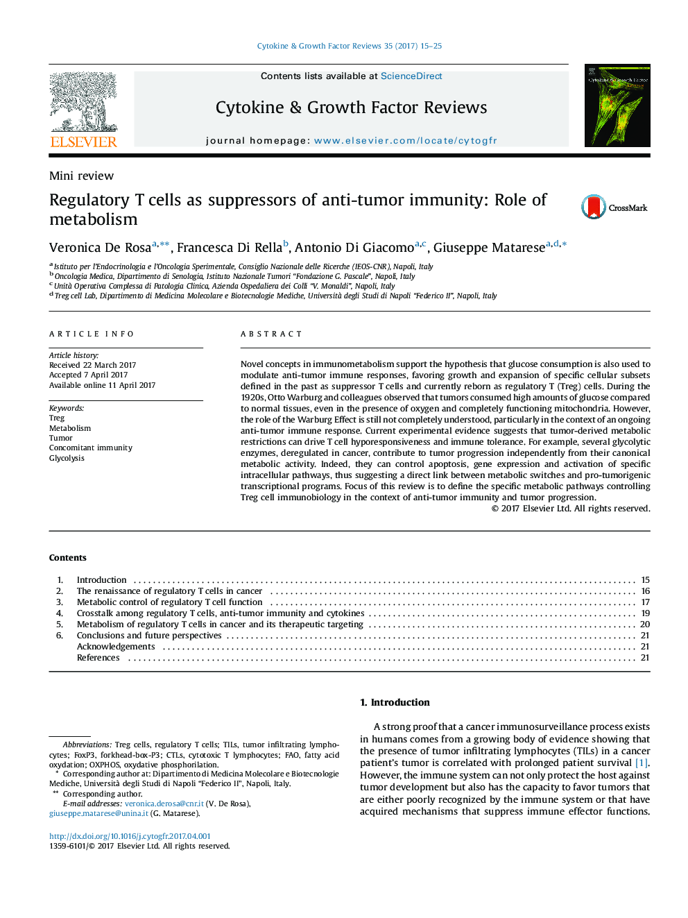 Mini reviewRegulatory T cells as suppressors of anti-tumor immunity: Role of metabolism