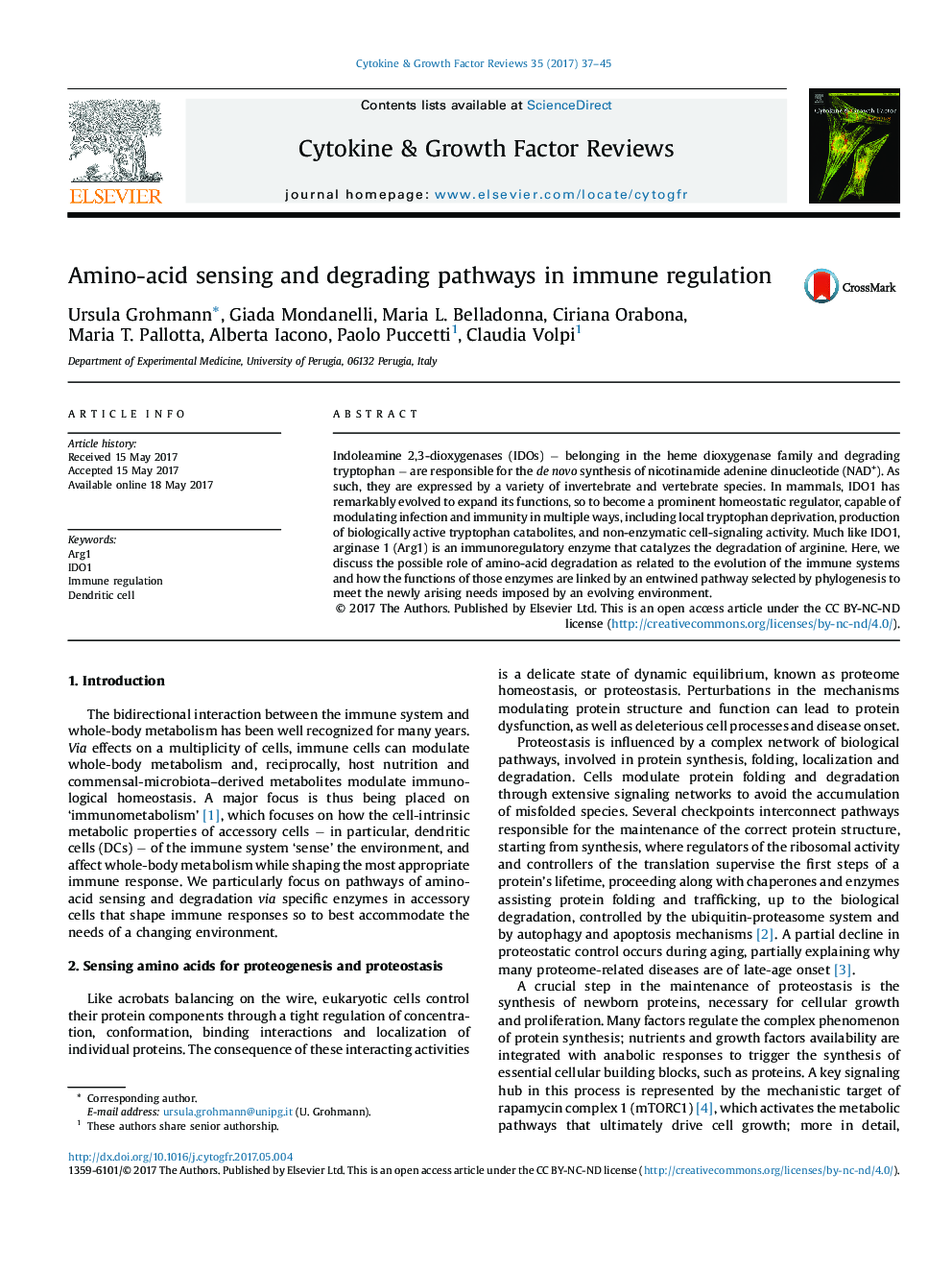 Amino-acid sensing and degrading pathways in immune regulation