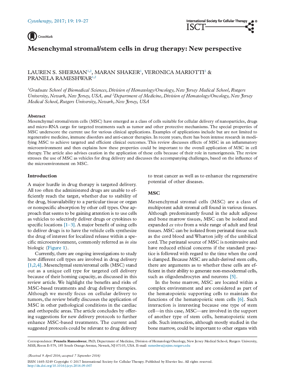 Mesenchymal stromal/stem cells in drug therapy: New perspective