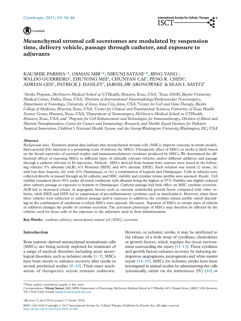 Mesenchymal stromal cell secretomes are modulated by suspension time, delivery vehicle, passage through catheter, and exposure to adjuvants