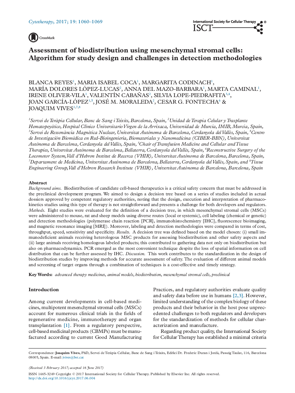 Assessment of biodistribution using mesenchymal stromal cells: Algorithm for study design and challenges in detection methodologies