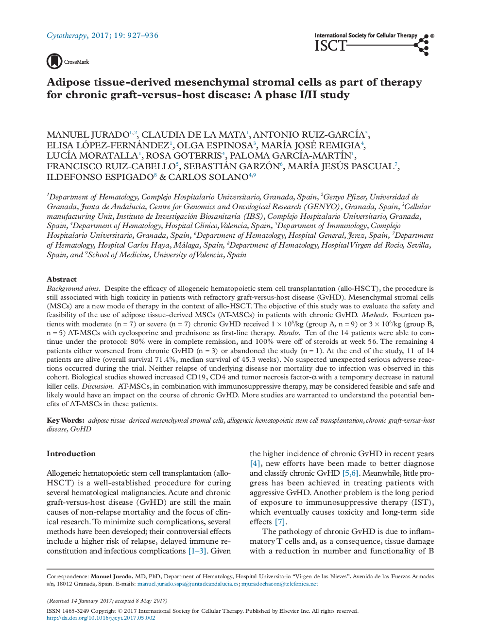 Adipose tissue-derived mesenchymal stromal cells as part of therapy for chronic graft-versus-host disease: A phase I/II study