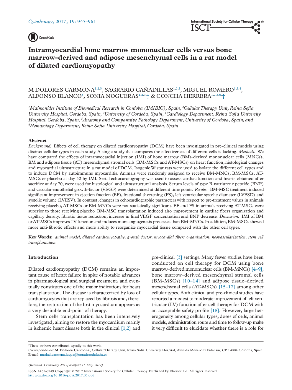 Intramyocardial bone marrow mononuclear cells versus bone marrow-derived and adipose mesenchymal cells in a rat model of dilated cardiomyopathy