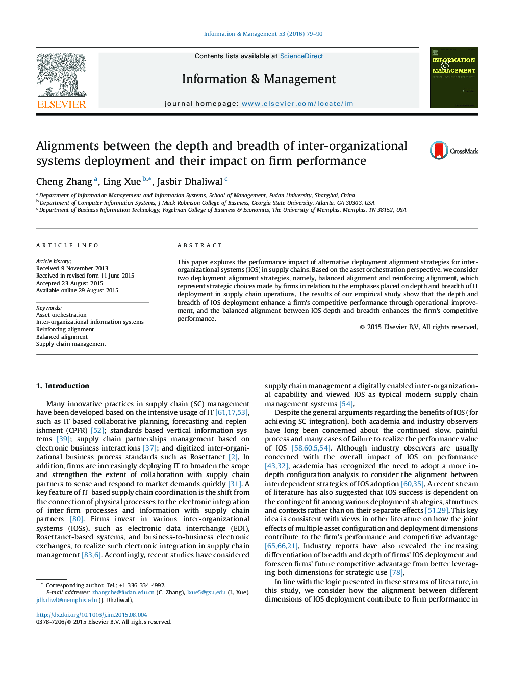 Alignments between the depth and breadth of inter-organizational systems deployment and their impact on firm performance