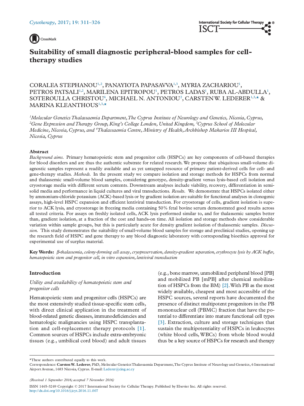 Suitability of small diagnostic peripheral-blood samples for cell-therapy studies