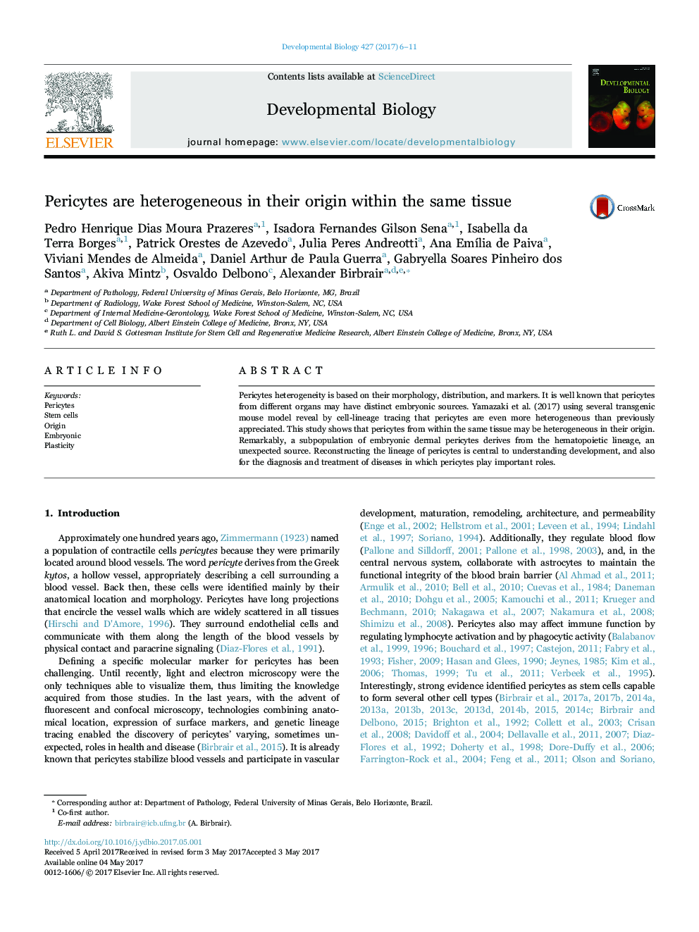 Pericytes are heterogeneous in their origin within the same tissue