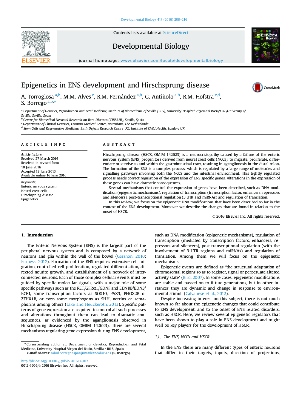 Epigenetics in ENS development and Hirschsprung disease