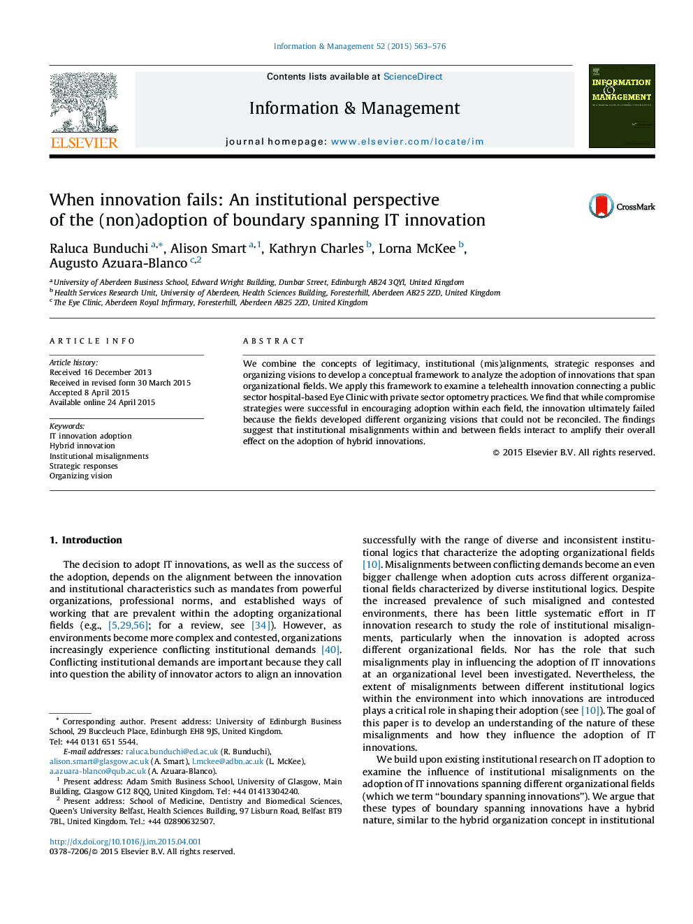 When innovation fails: An institutional perspective of the (non)adoption of boundary spanning IT innovation