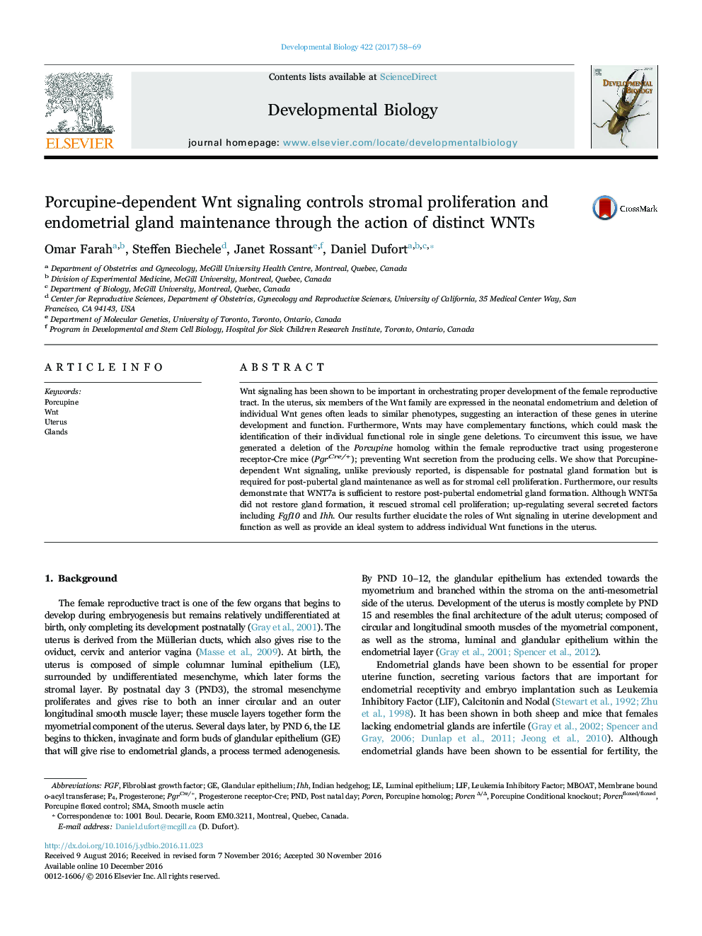 Porcupine-dependent Wnt signaling controls stromal proliferation and endometrial gland maintenance through the action of distinct WNTs