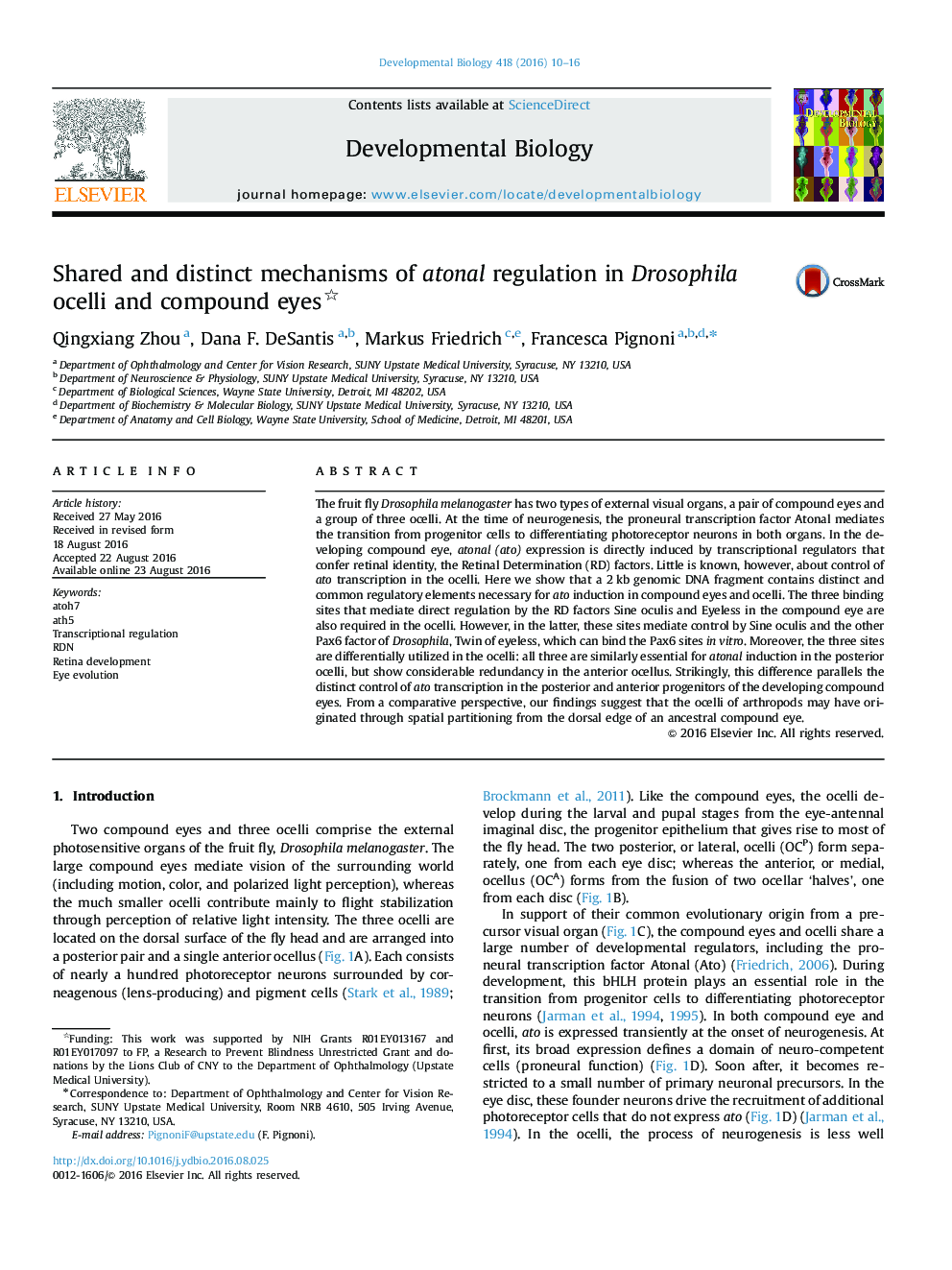 Shared and distinct mechanisms of atonal regulation in Drosophila ocelli and compound eyes