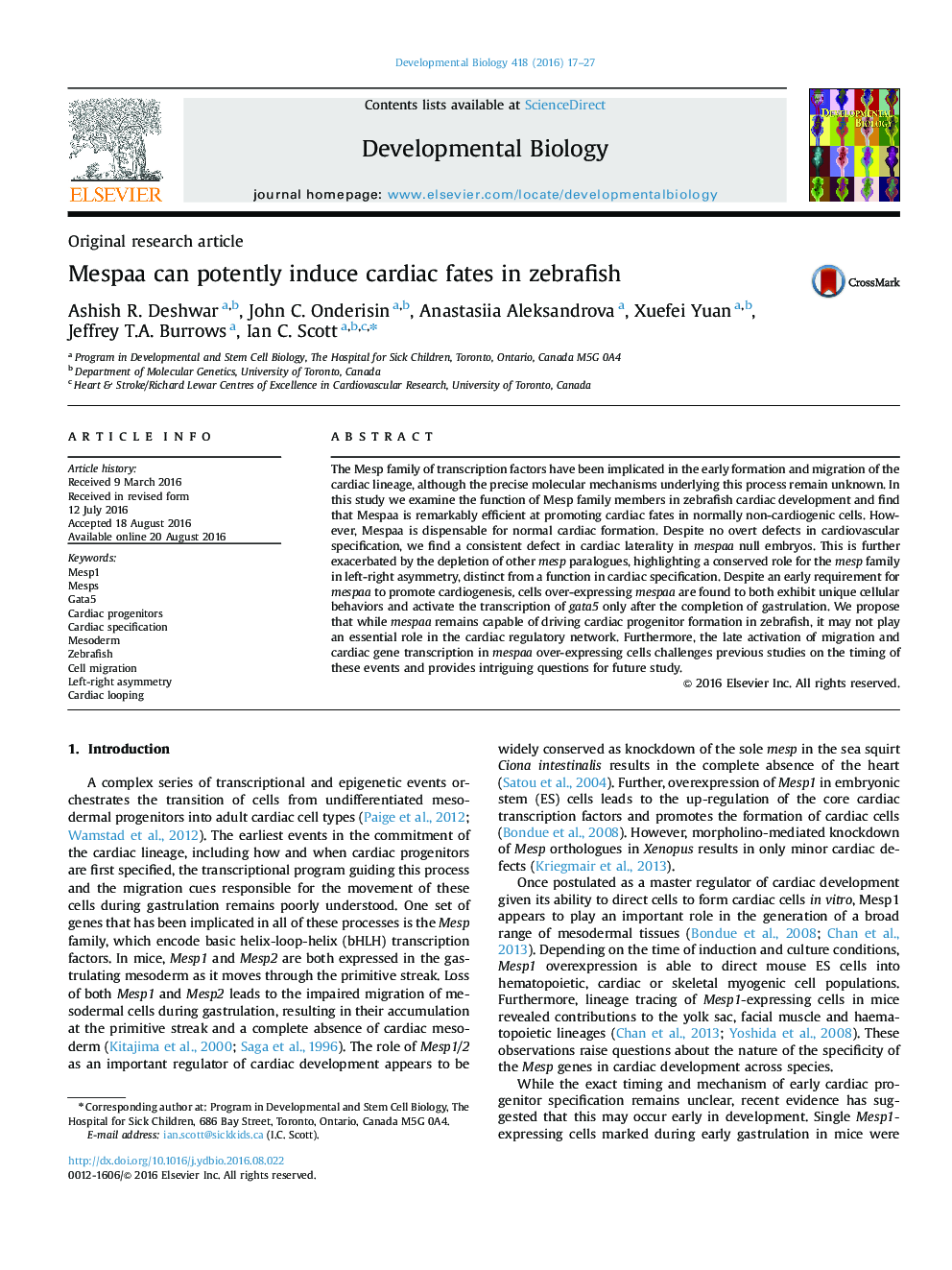 Mespaa can potently induce cardiac fates in zebrafish