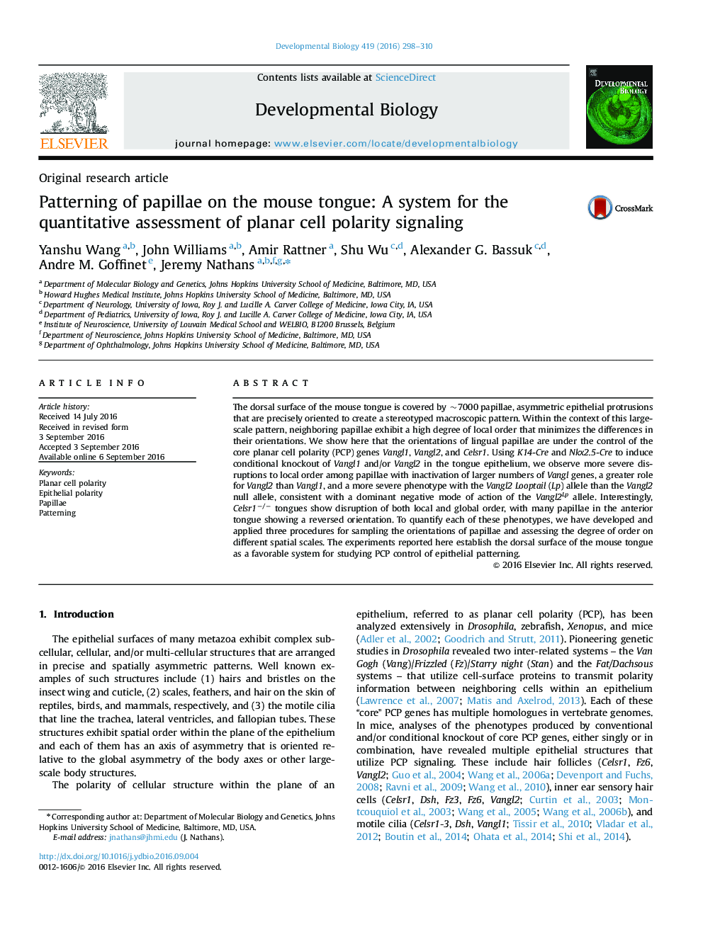 مقاله پژوهشی اصلی در مورد پاپیلاها در زبان ماوس: یک سیستم برای ارزیابی کمی سیگنال قطبی سلولی مسطح 
