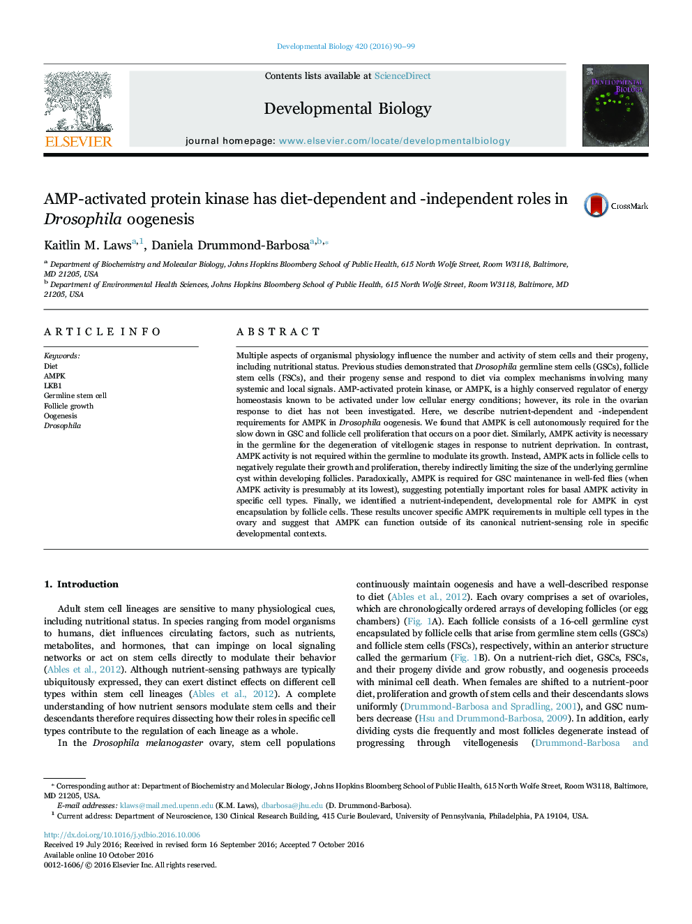 AMP-activated protein kinase has diet-dependent and -independent roles in Drosophila oogenesis