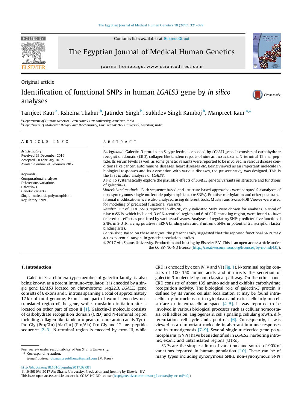 Identification of functional SNPs in human LGALS3 gene by in silico analyses