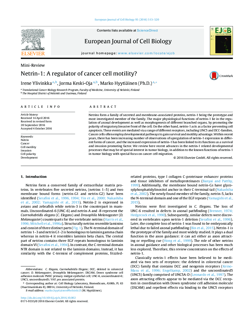 Mini-ReviewNetrin-1: A regulator of cancer cell motility?