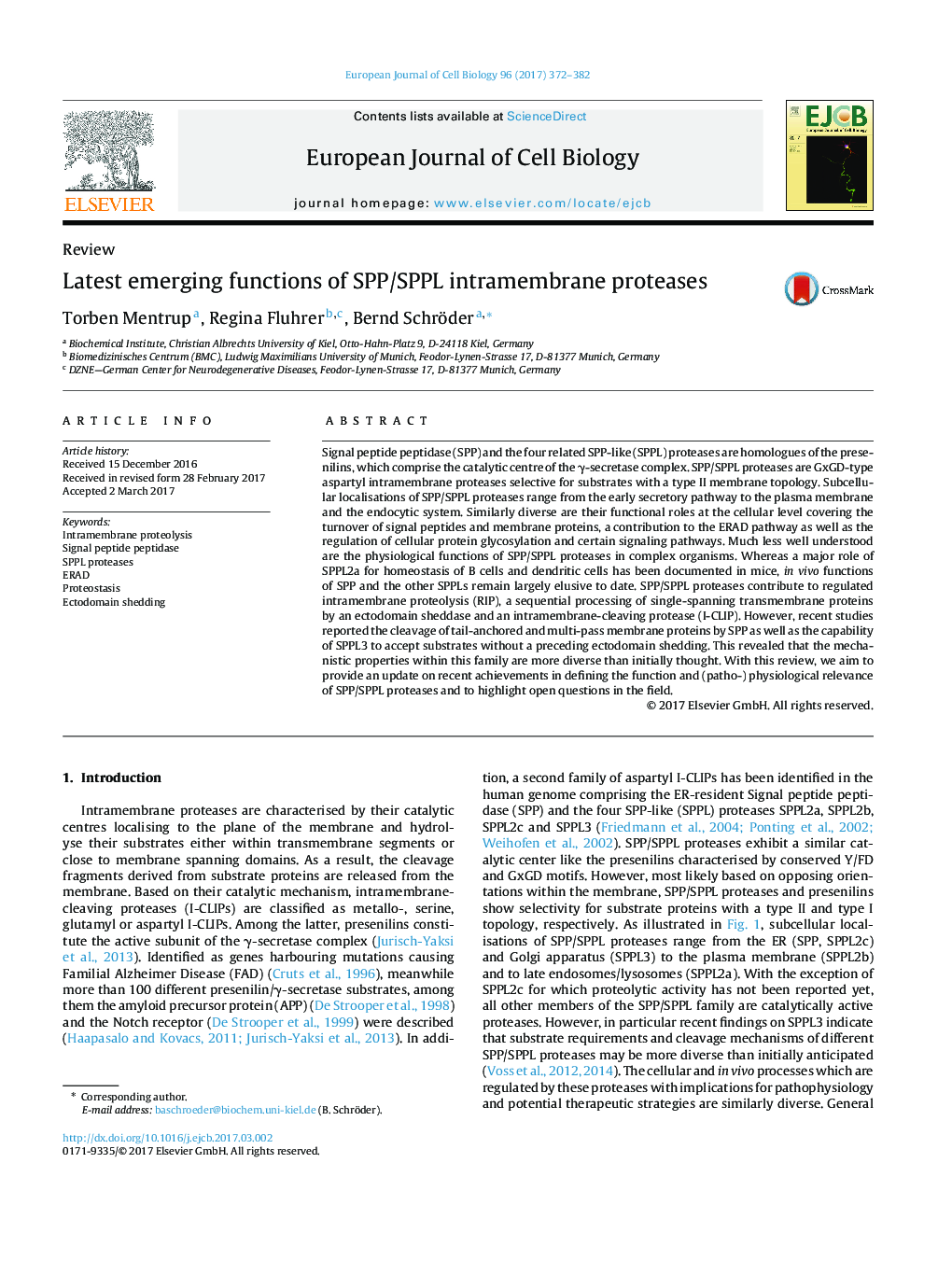 ReviewLatest emerging functions of SPP/SPPL intramembrane proteases