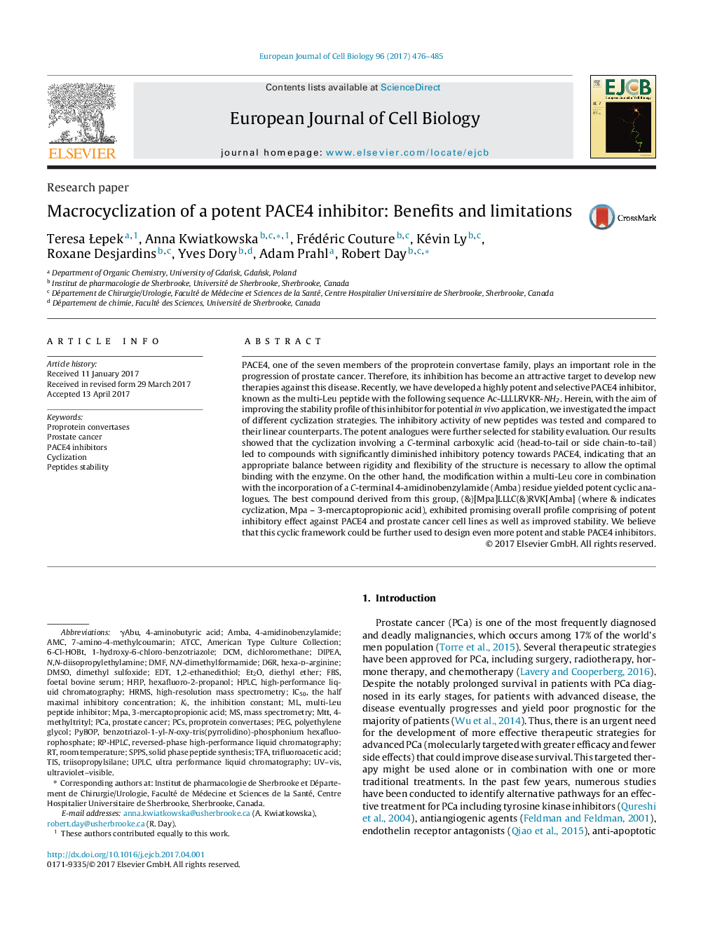 Research paperMacrocyclization of a potent PACE4 inhibitor: Benefits and limitations