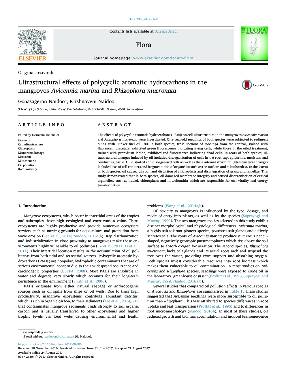 Ultrastructural effects of polycyclic aromatic hydrocarbons in the mangroves Avicennia marina and Rhizophora mucronata