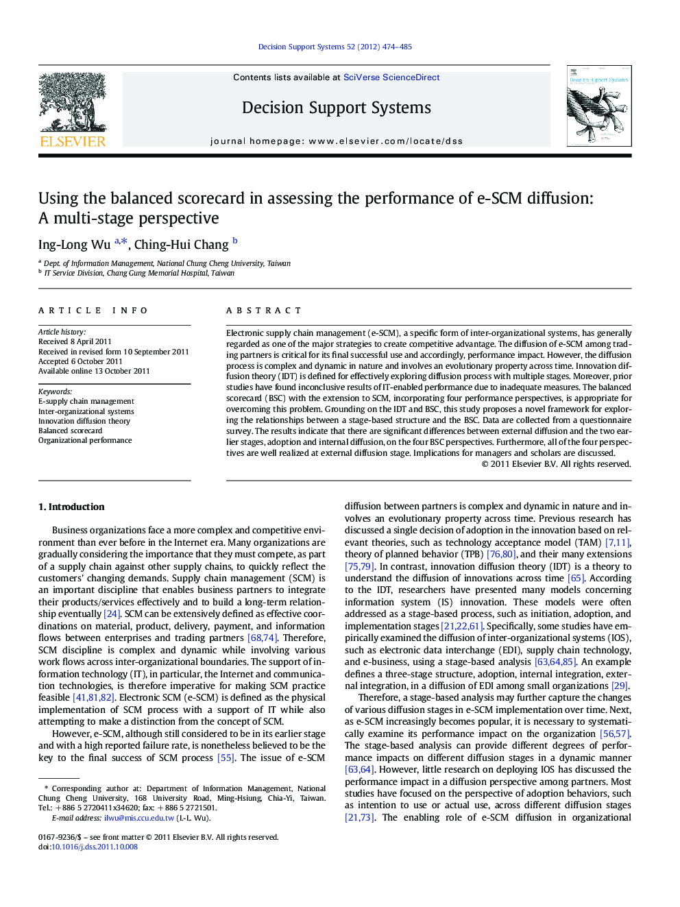 Using the balanced scorecard in assessing the performance of e-SCM diffusion: A multi-stage perspective