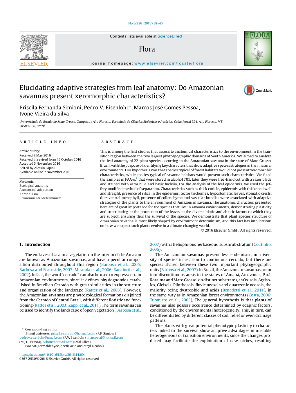 Elucidating adaptive strategies from leaf anatomy: Do Amazonian savannas present xeromorphic characteristics?