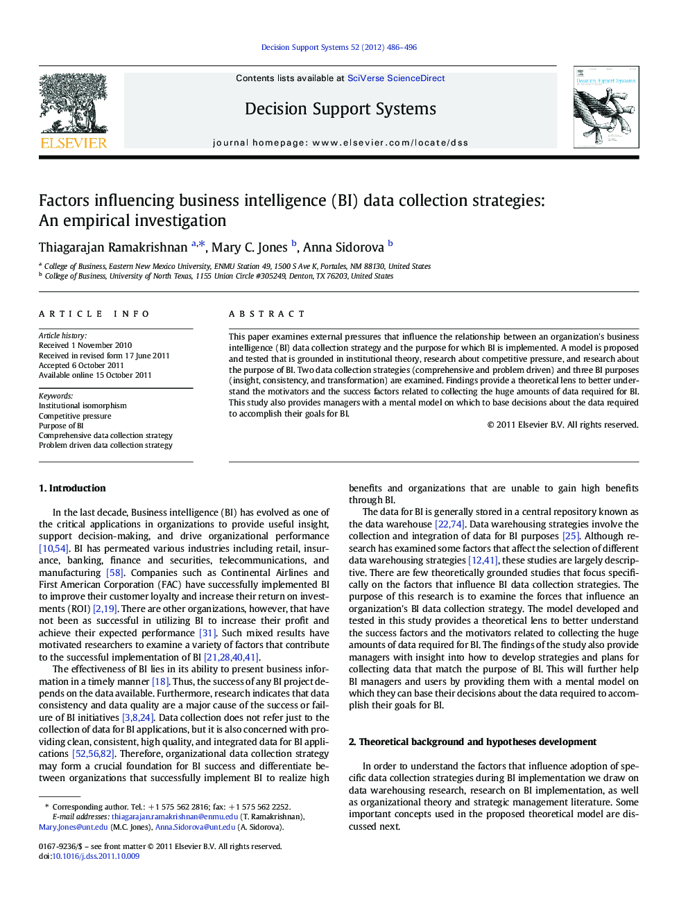 Factors influencing business intelligence (BI) data collection strategies: An empirical investigation