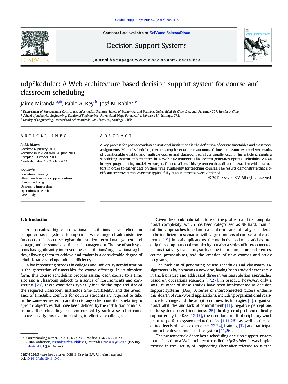 udpSkeduler: A Web architecture based decision support system for course and classroom scheduling