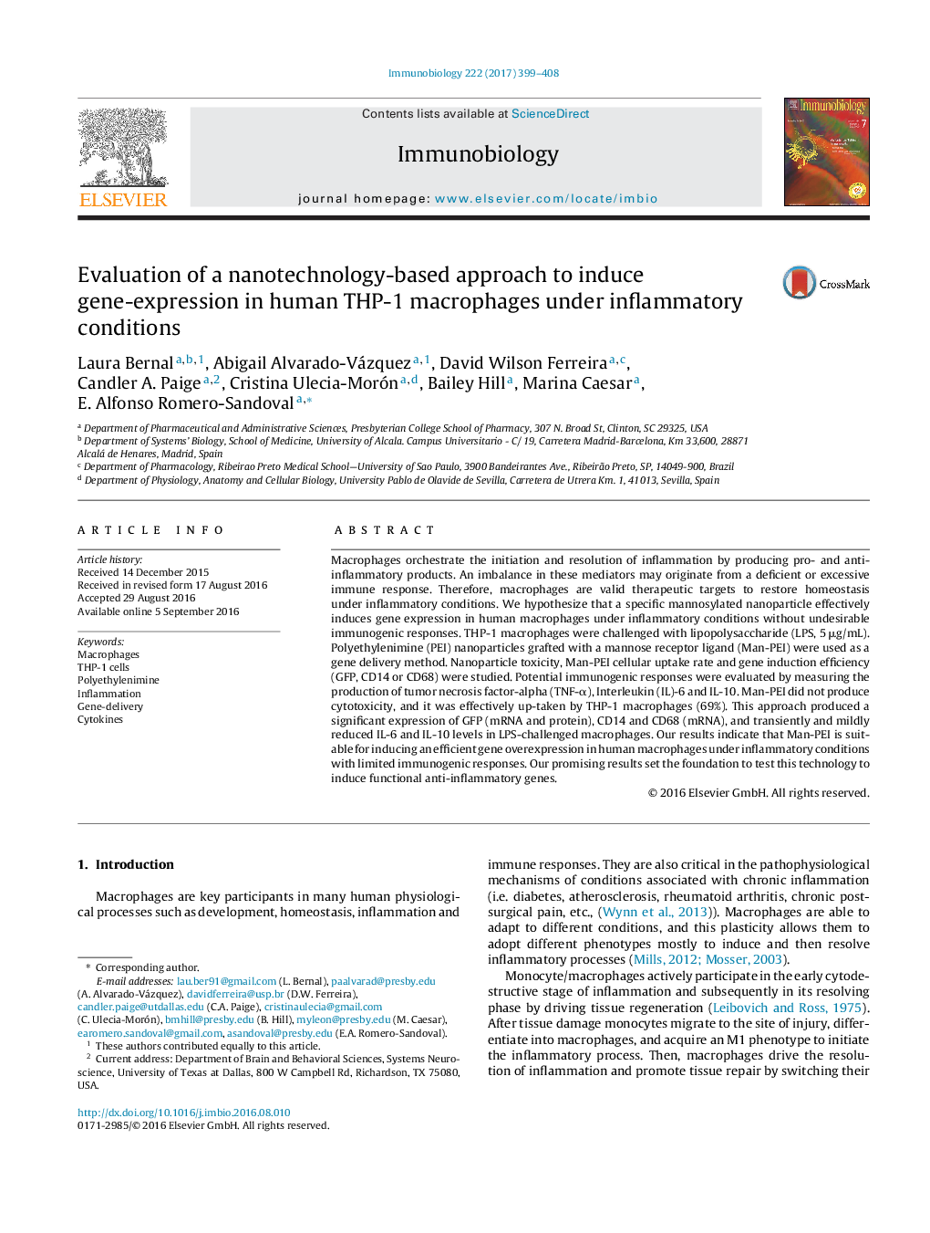 Evaluation of a nanotechnology-based approach to induce gene-expression in human THP-1 macrophages under inflammatory conditions