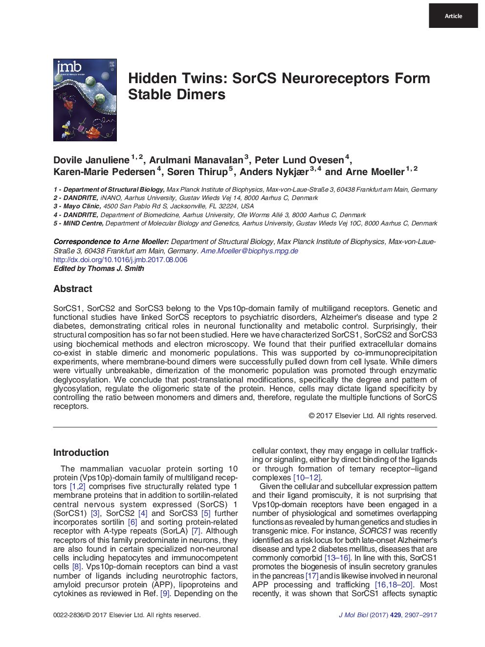 Hidden Twins: SorCS Neuroreceptors Form Stable Dimers