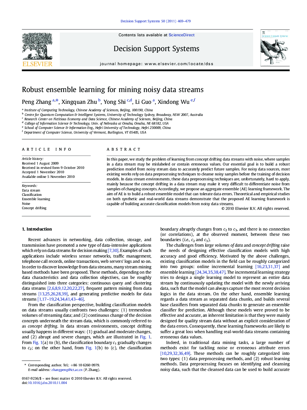 Robust ensemble learning for mining noisy data streams