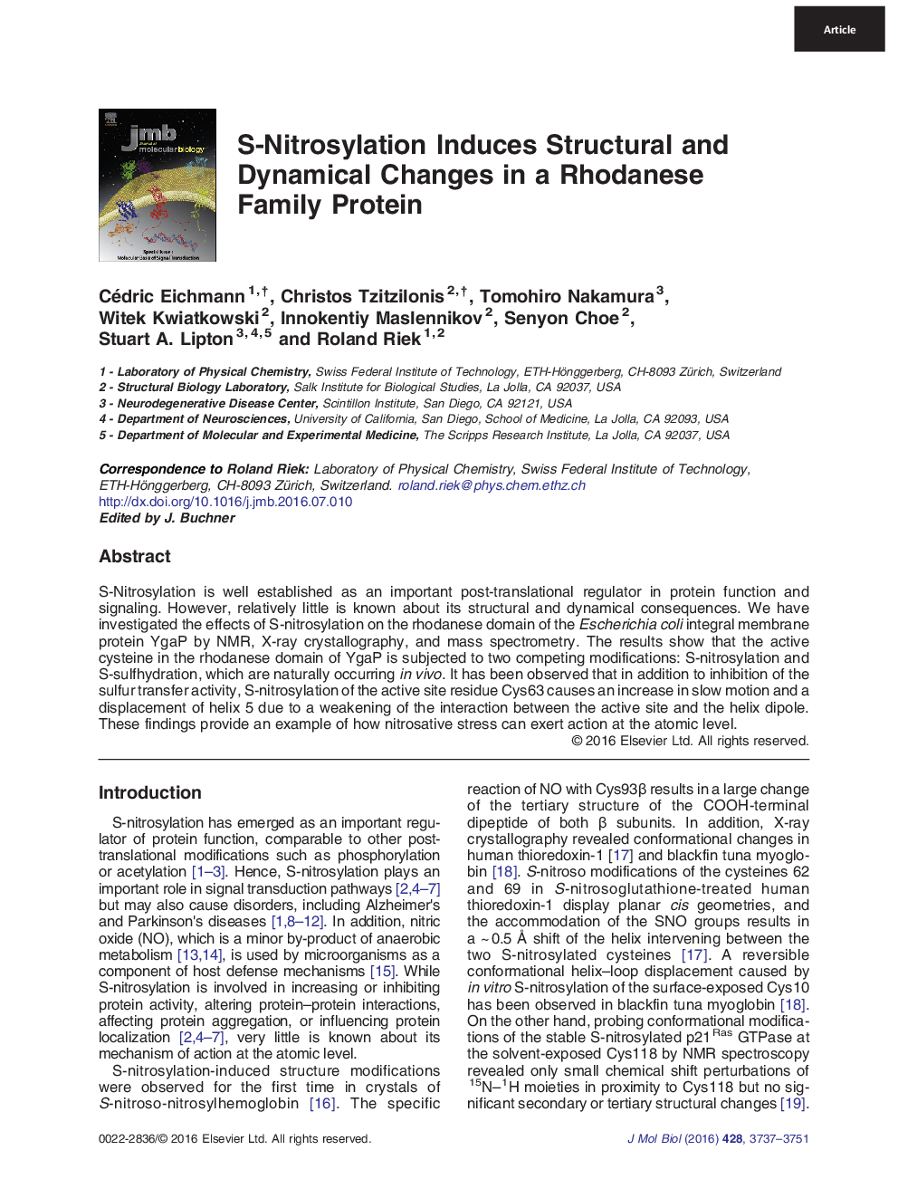 S-Nitrosylation Induces Structural and Dynamical Changes in a Rhodanese Family Protein