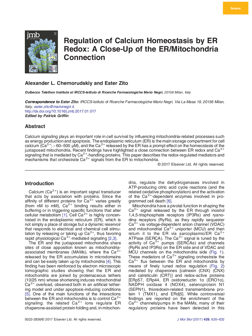 ReviewRegulation of Calcium Homeostasis by ER Redox: A Close-Up of the ER/Mitochondria Connection