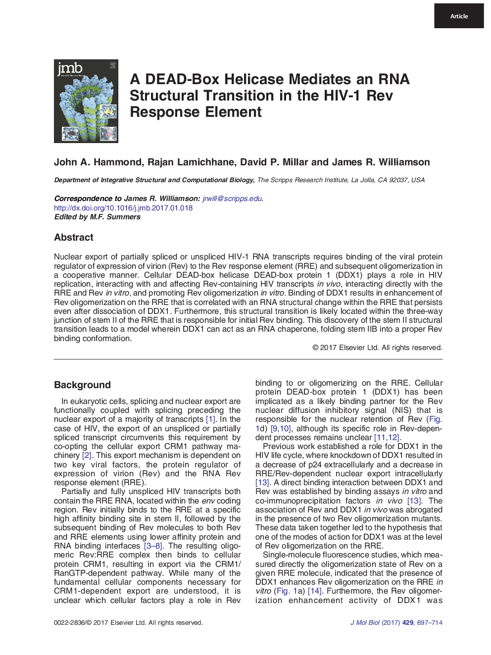 A DEAD-Box Helicase Mediates an RNA Structural Transition in the HIV-1 Rev Response Element