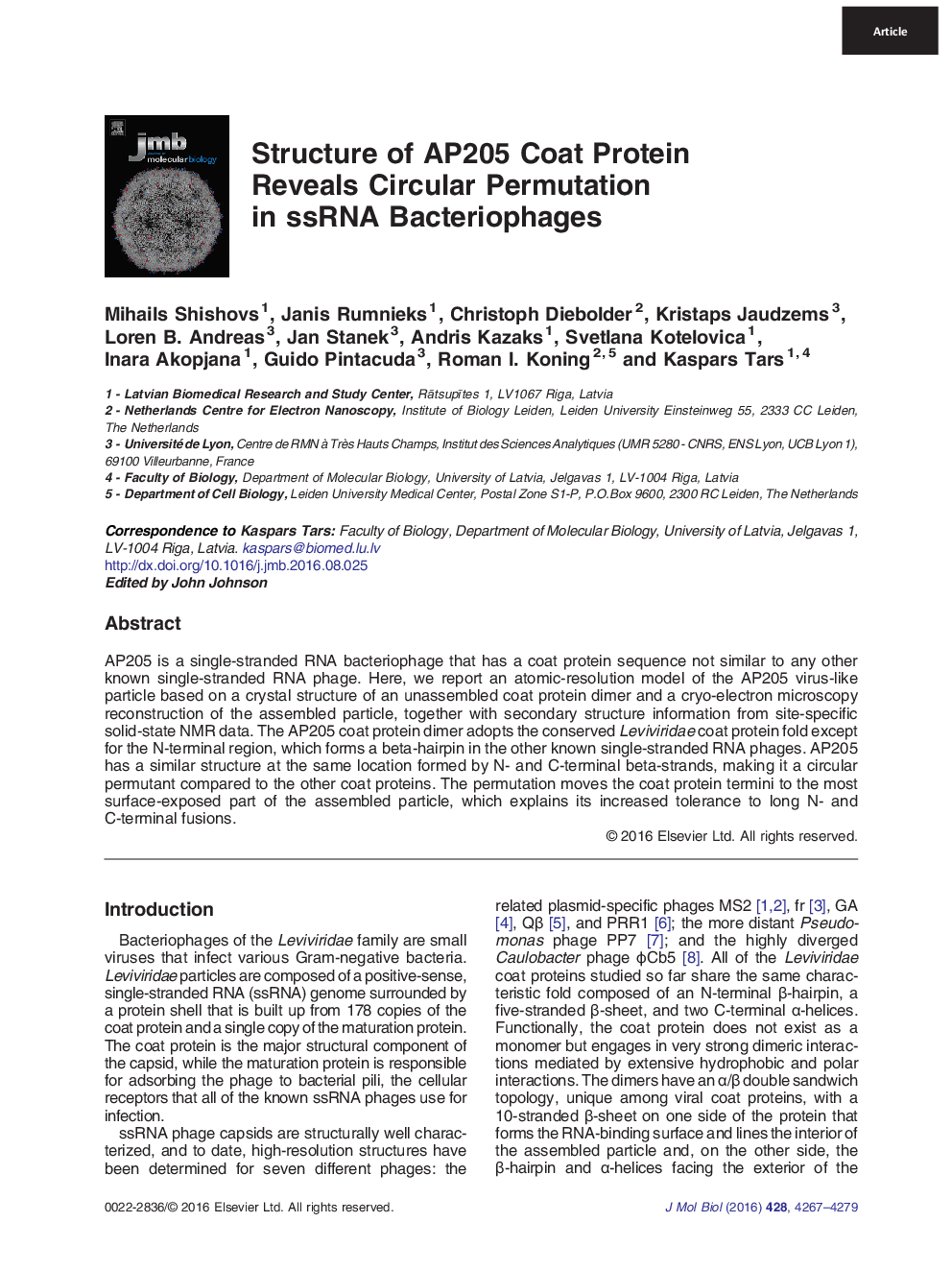 Structure of AP205 Coat Protein Reveals Circular Permutation in ssRNA Bacteriophages