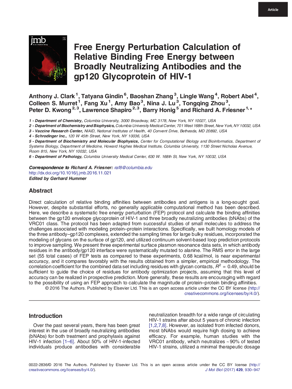 Free Energy Perturbation Calculation of Relative Binding Free Energy between Broadly Neutralizing Antibodies and the gp120 Glycoprotein of HIV-1