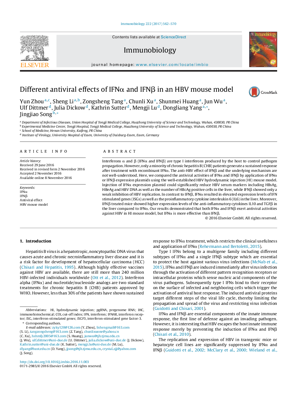 عکس صفحه اول مقاله: Different antiviral effects of IFNα and IFNβ in an HBV mouse model Different antiviral effects of IFNα and IFNβ in an HBV mouse model