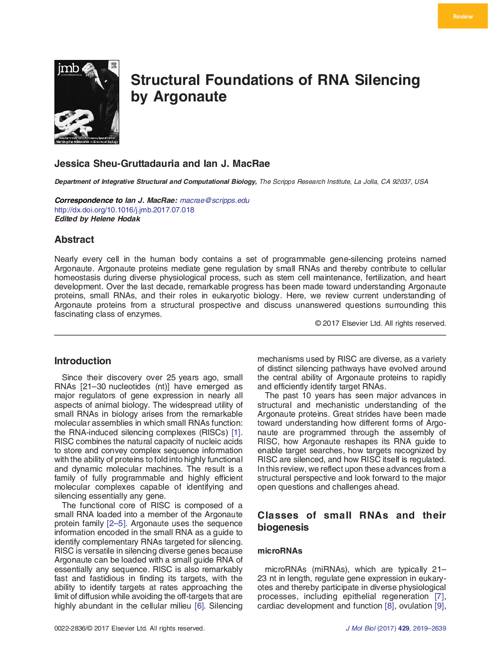 Structural Foundations of RNA Silencing by Argonaute