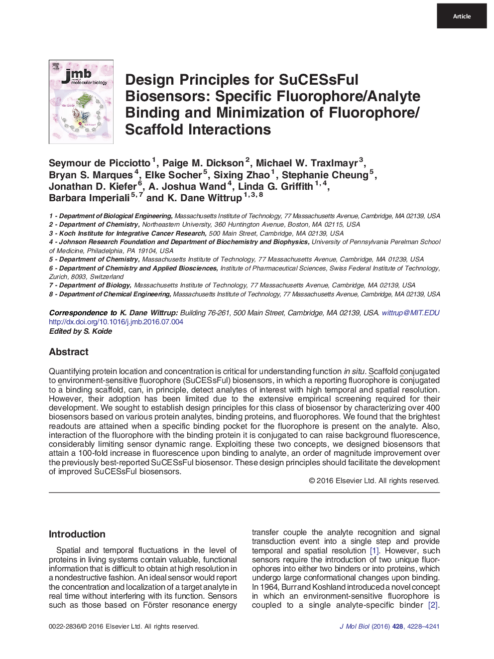 Design Principles for SuCESsFul Biosensors: Specific Fluorophore/Analyte Binding and Minimization of Fluorophore/Scaffold Interactions