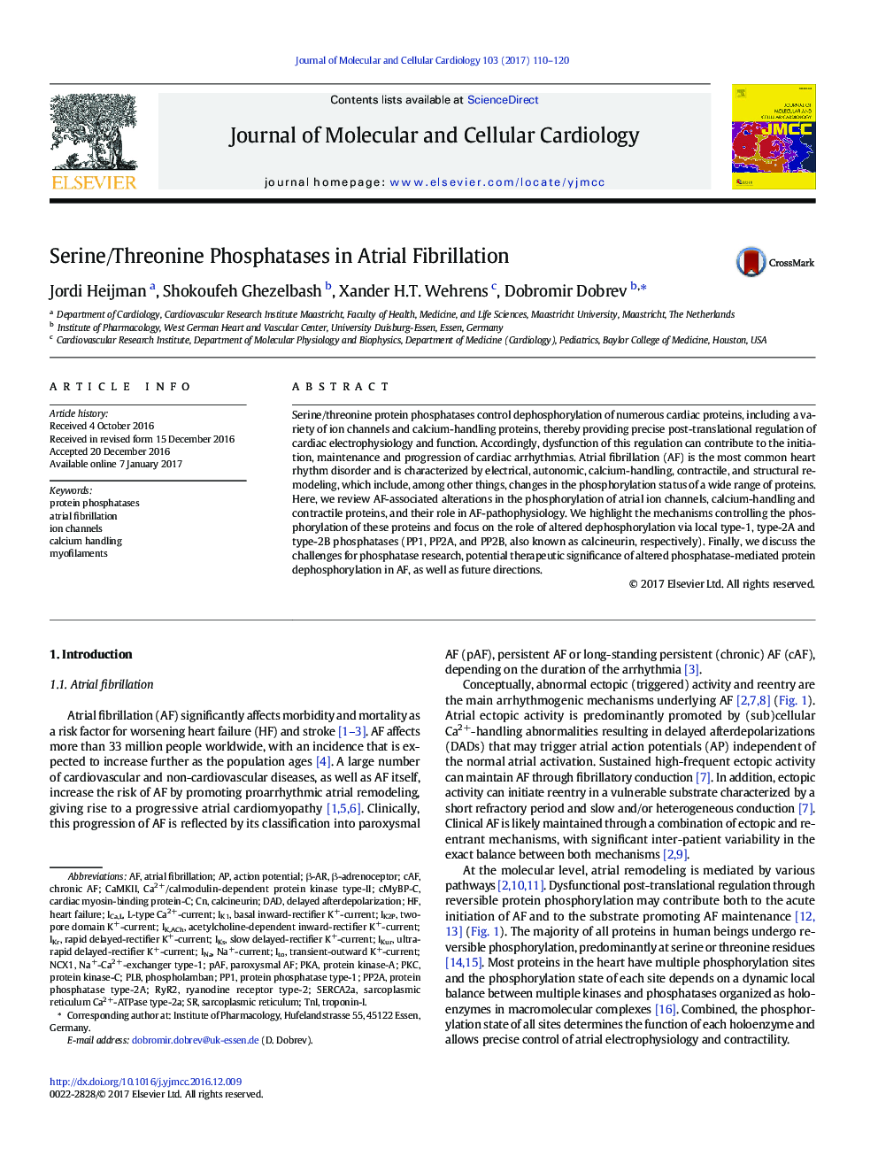 Serine/Threonine Phosphatases in Atrial Fibrillation