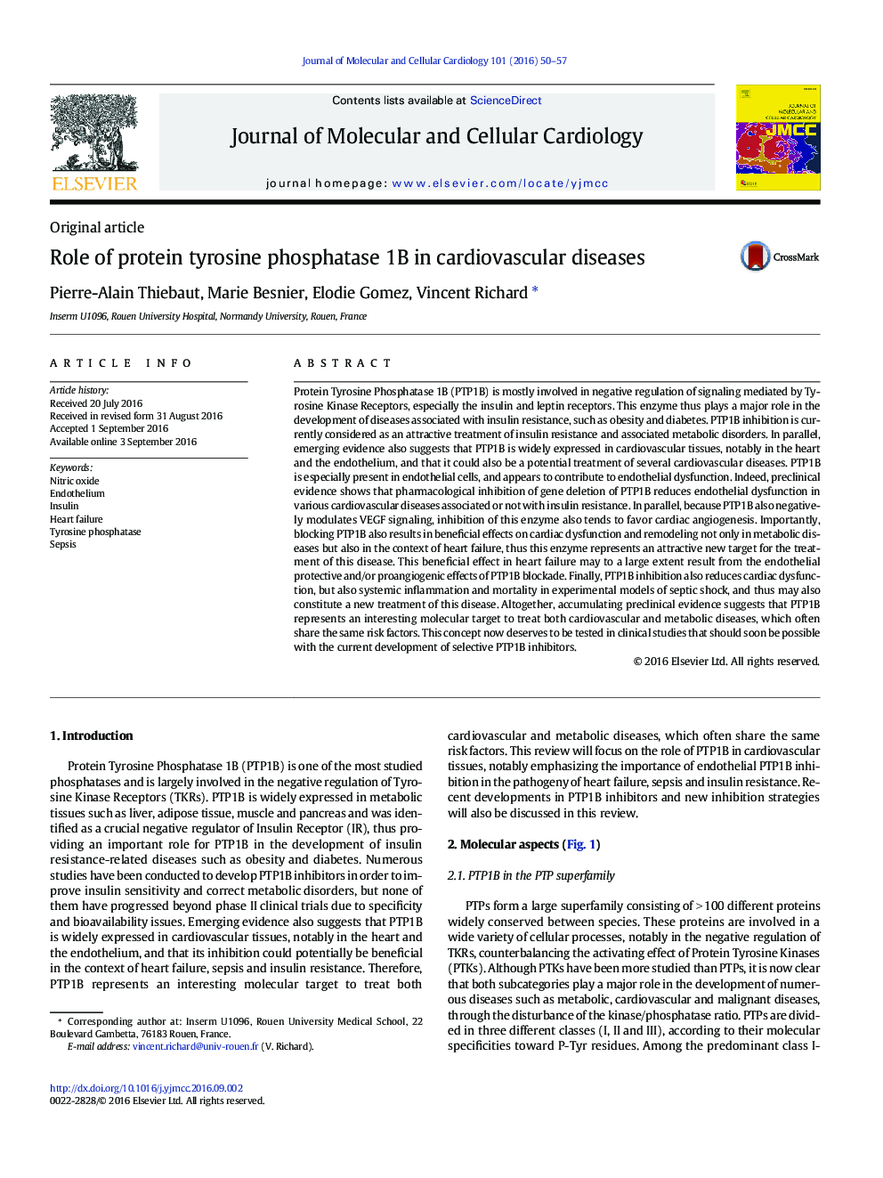 Original articleRole of protein tyrosine phosphatase 1B in cardiovascular diseases