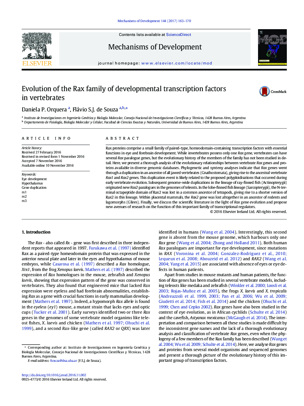 Evolution of the Rax family of developmental transcription factors in vertebrates